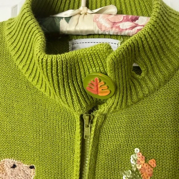 Storybook Knits Golden Retriever Dog Sweater Green Zip Cardigan Pupply Novelty M - Picture 6 of 14